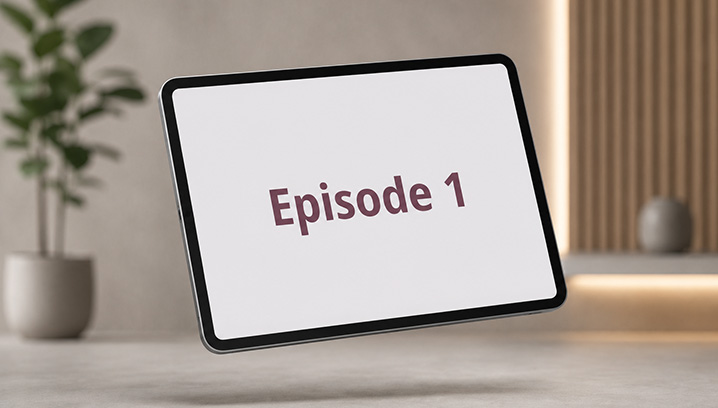 Tablet mit Aufschrift Episode 1