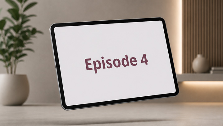 Tablet mit Aufschrift Episode 4