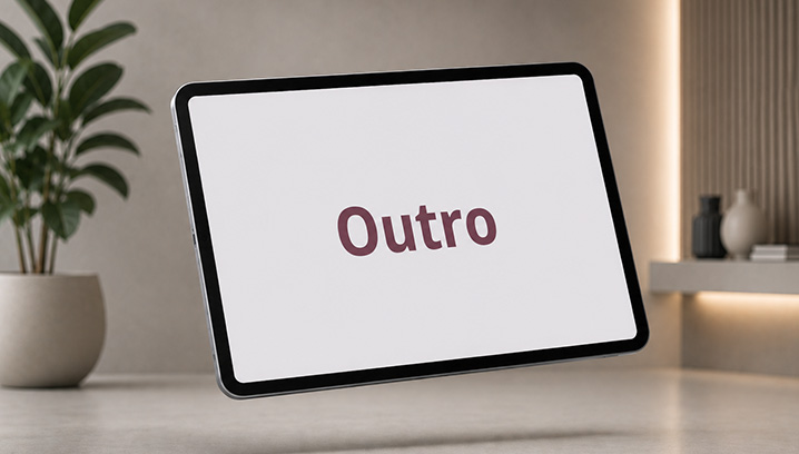 Tablet mit Aufschrift Outro