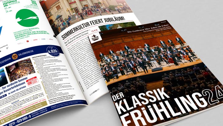 Ein stilvolles Magazincover vom Klassik Frühling 2024, das die Atmosphäre des Klassikmagazins einfängt.