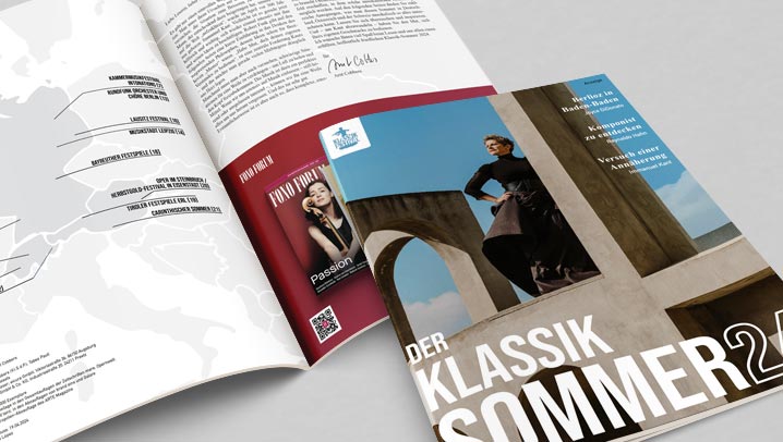 Ein stilvolles Magazincover vom Klassik Sommer 2024, das die Atmosphäre des Klassikmagazins einfängt.